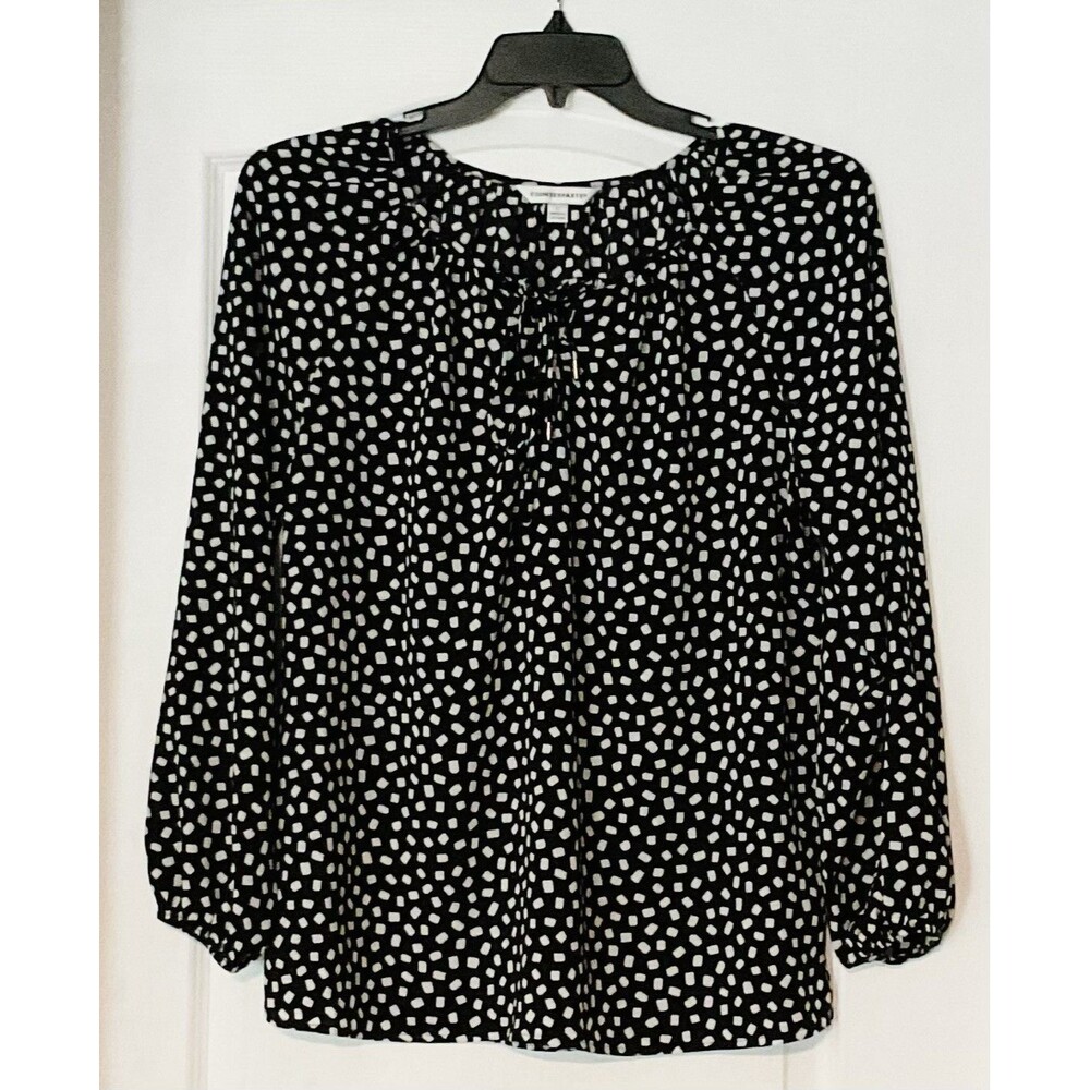Counterparts Women's Tie Neck Long Sleeve Printed Chiffon Mesh Top Size L - Picture 2 of 9